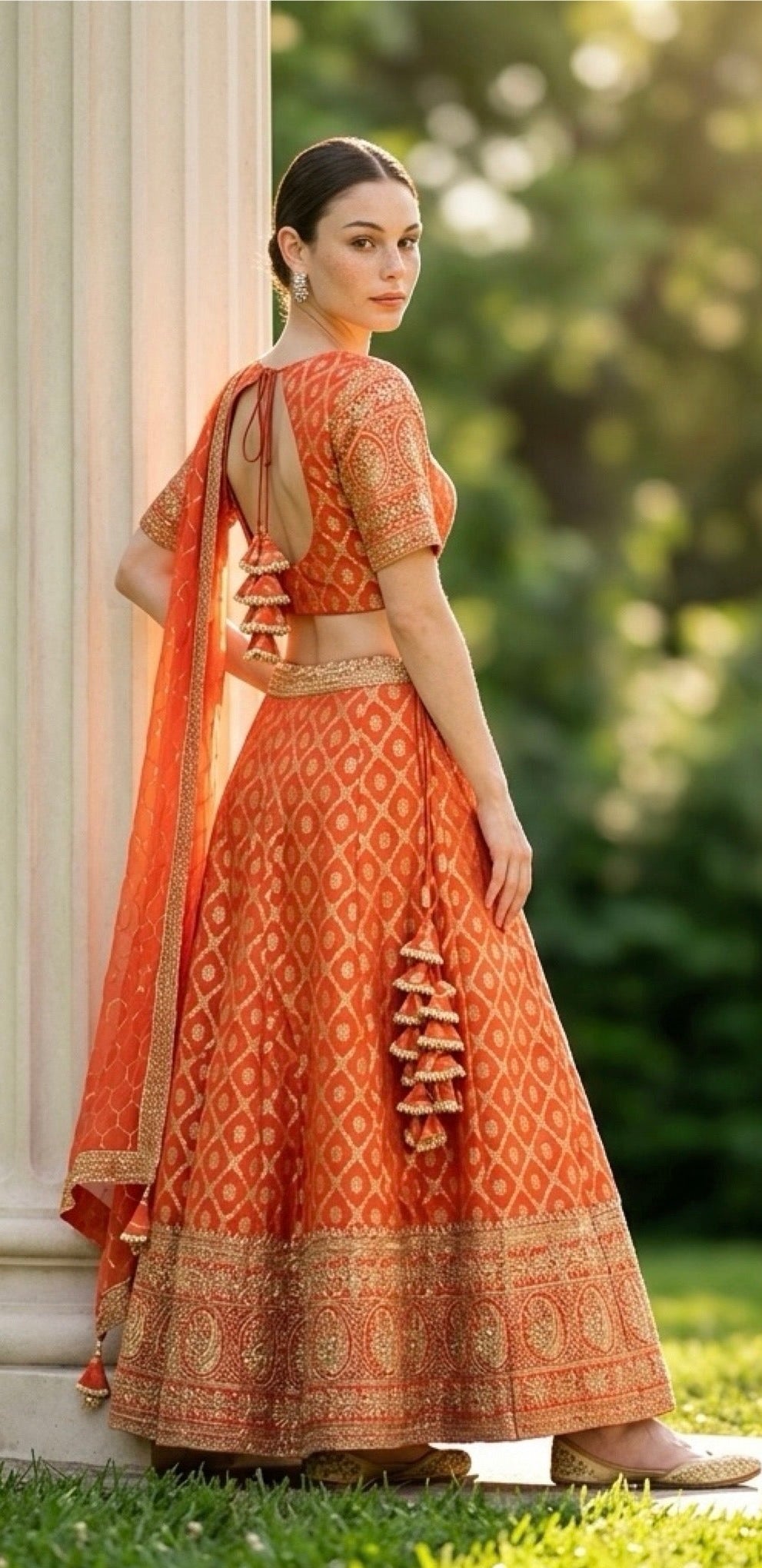 Orange benarasi silk lehenga set