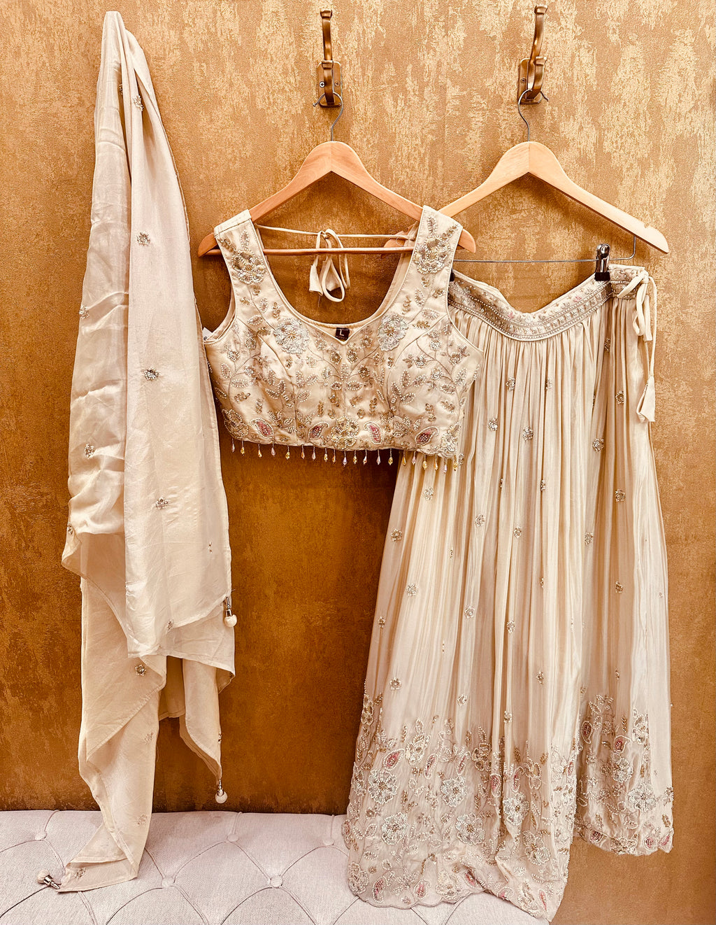 Ivory tissue lehenga
