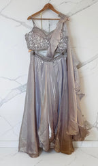 Silver grey fusion lehenga saree