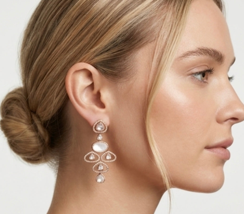 White stone Polki earrings