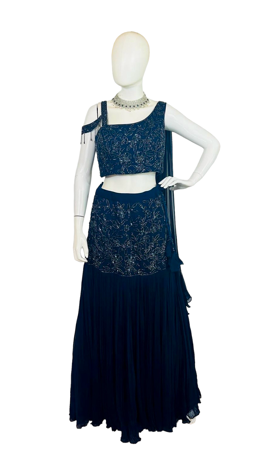 Navy blue fusion lehenga