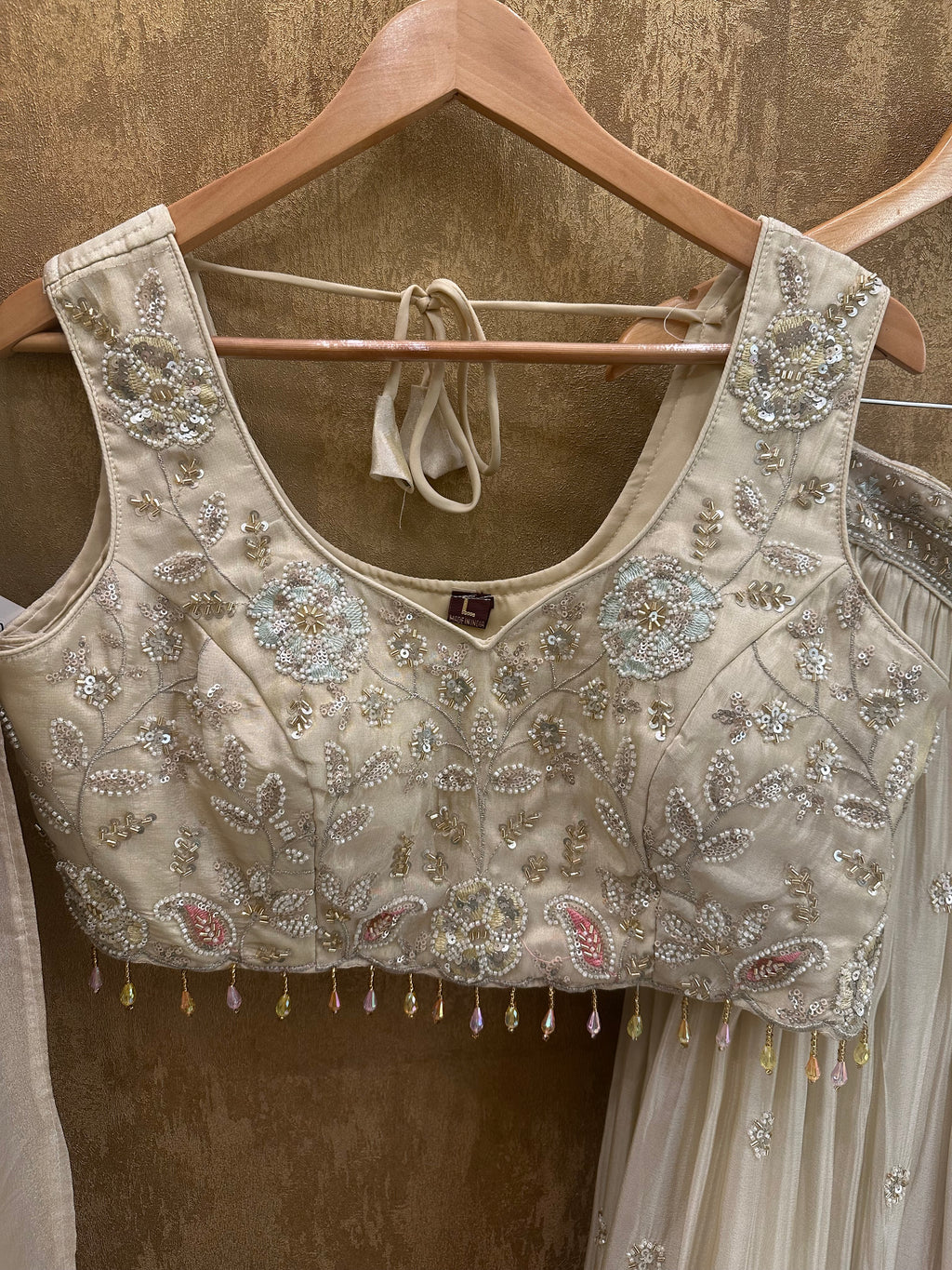 Ivory tissue lehenga