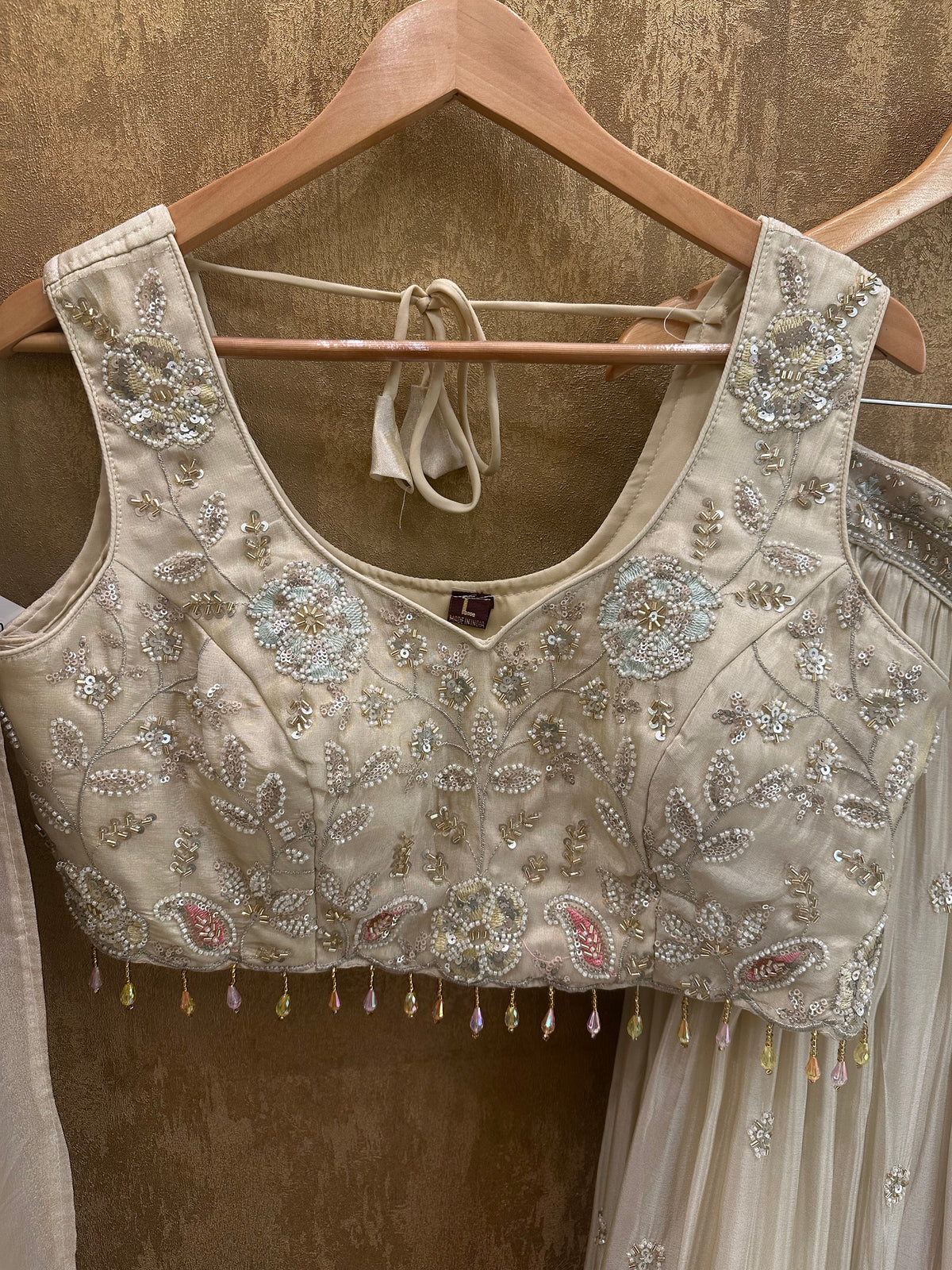 Ivory tissue lehenga