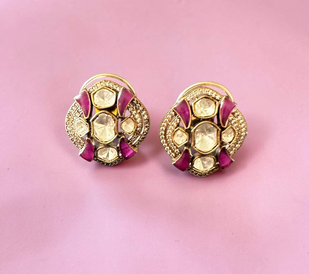 Purple stone Polki studs