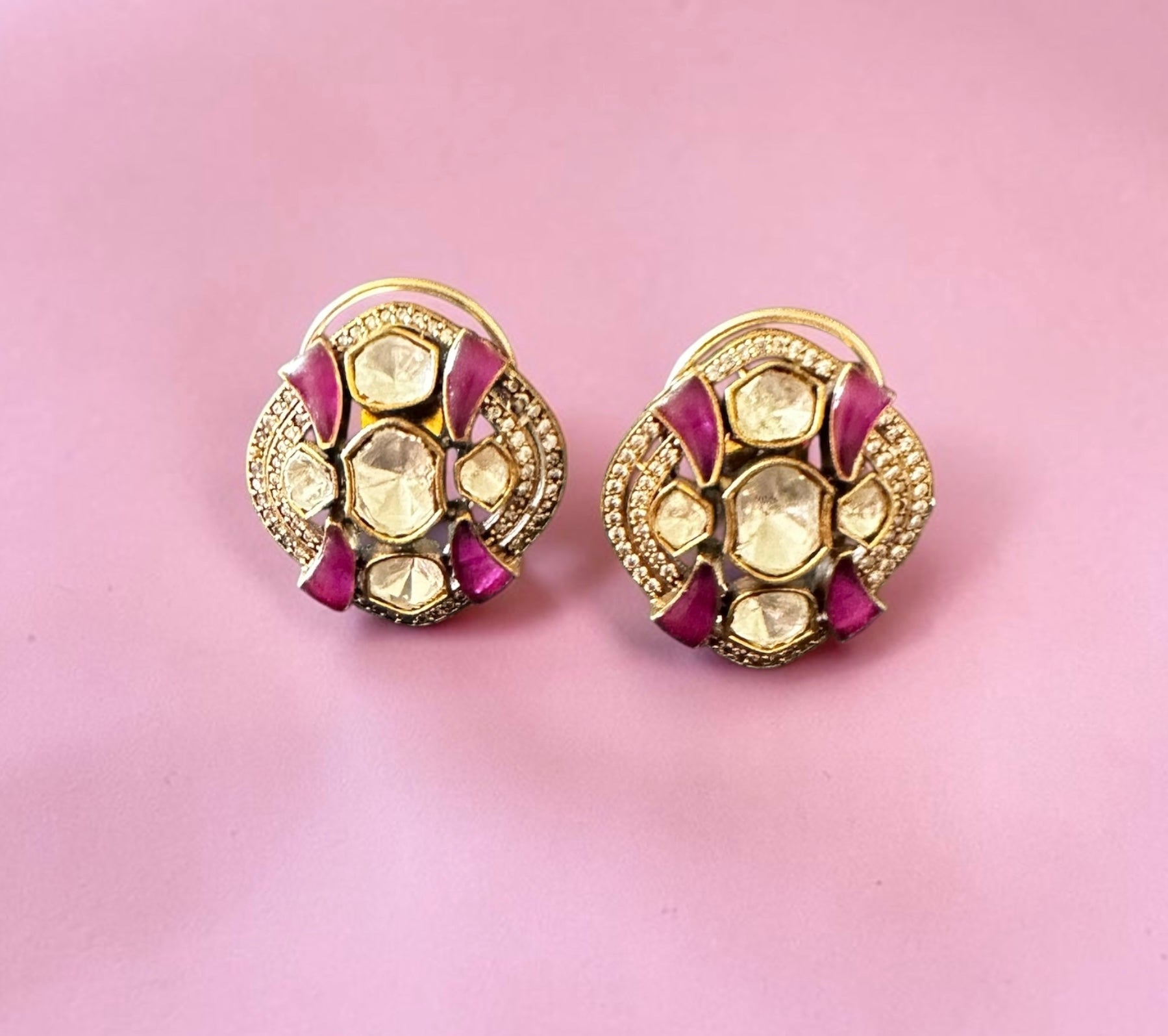 Purple stone Polki studs