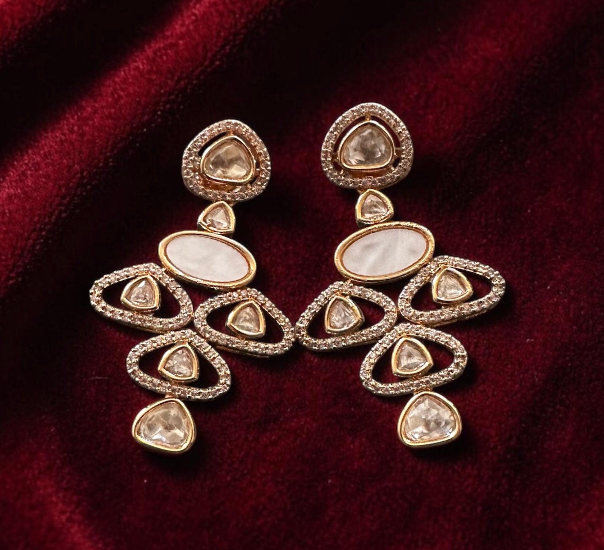 White stone Polki earrings