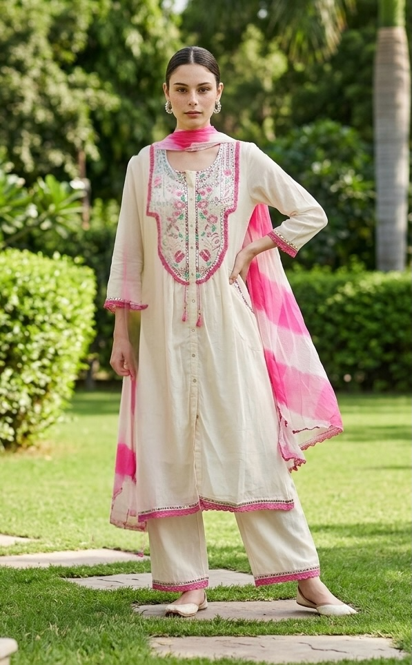 Ivory mulmul suit
