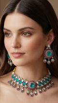 Turquoise n fuchsia Polki choker set
