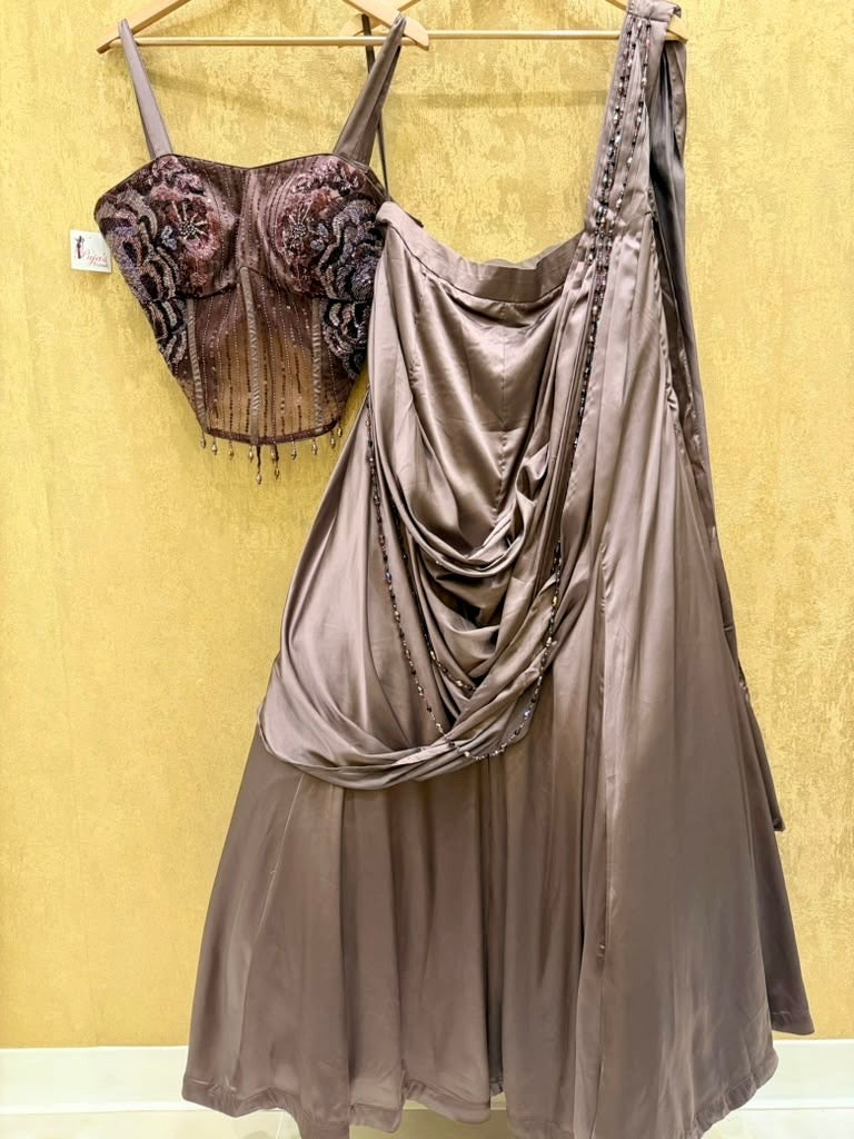 Greyish brown corset lehenga
