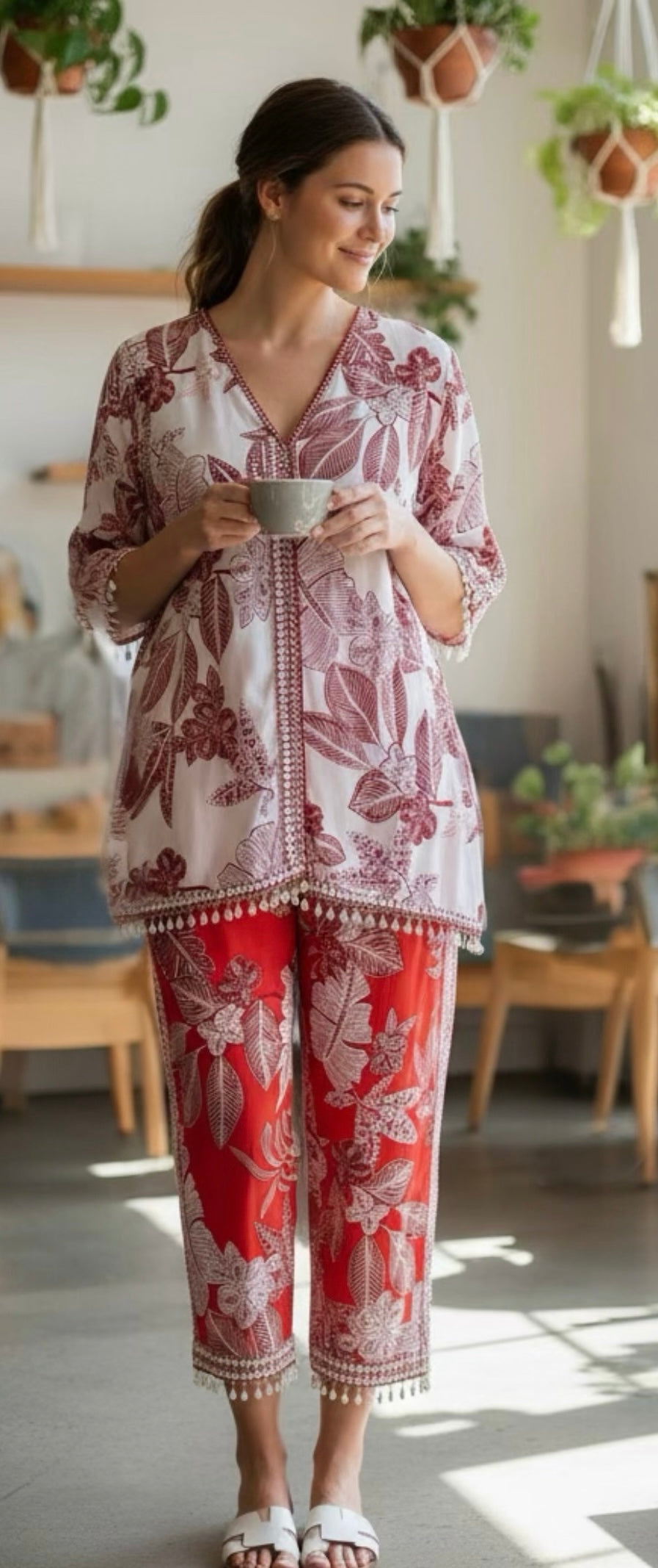 Red printed co-ord set