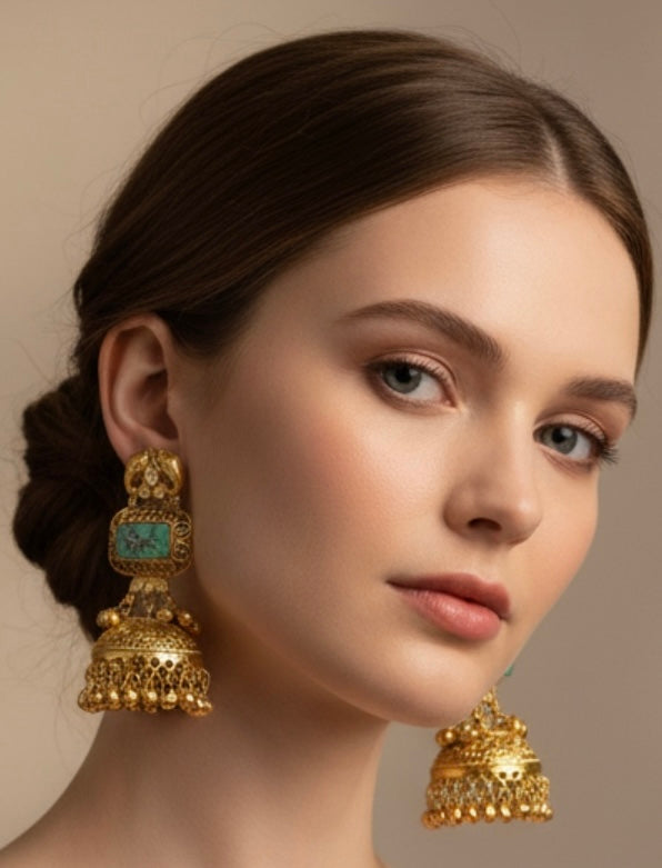Turquoise stone gold jhumkaas