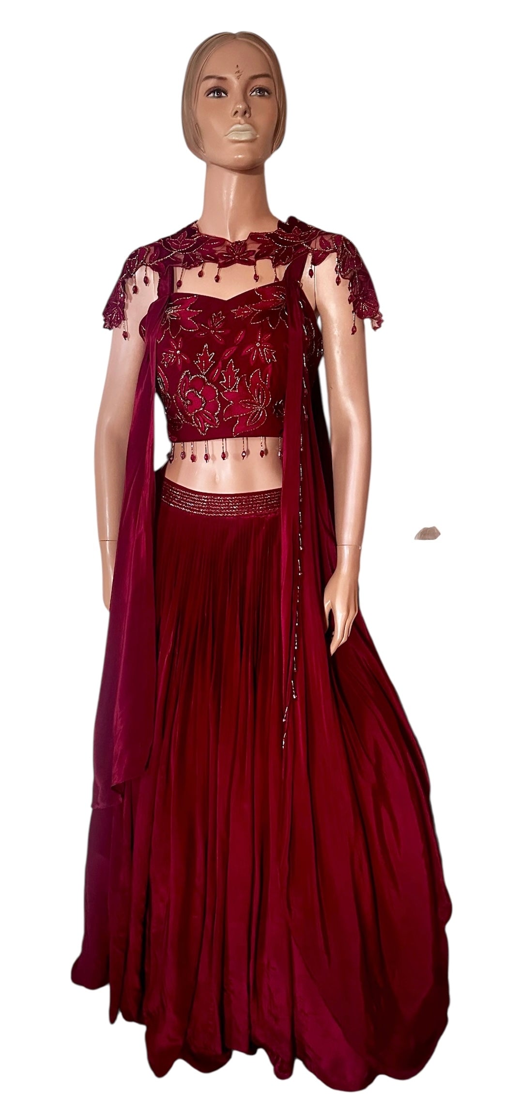 Wine color fusion lehenga set