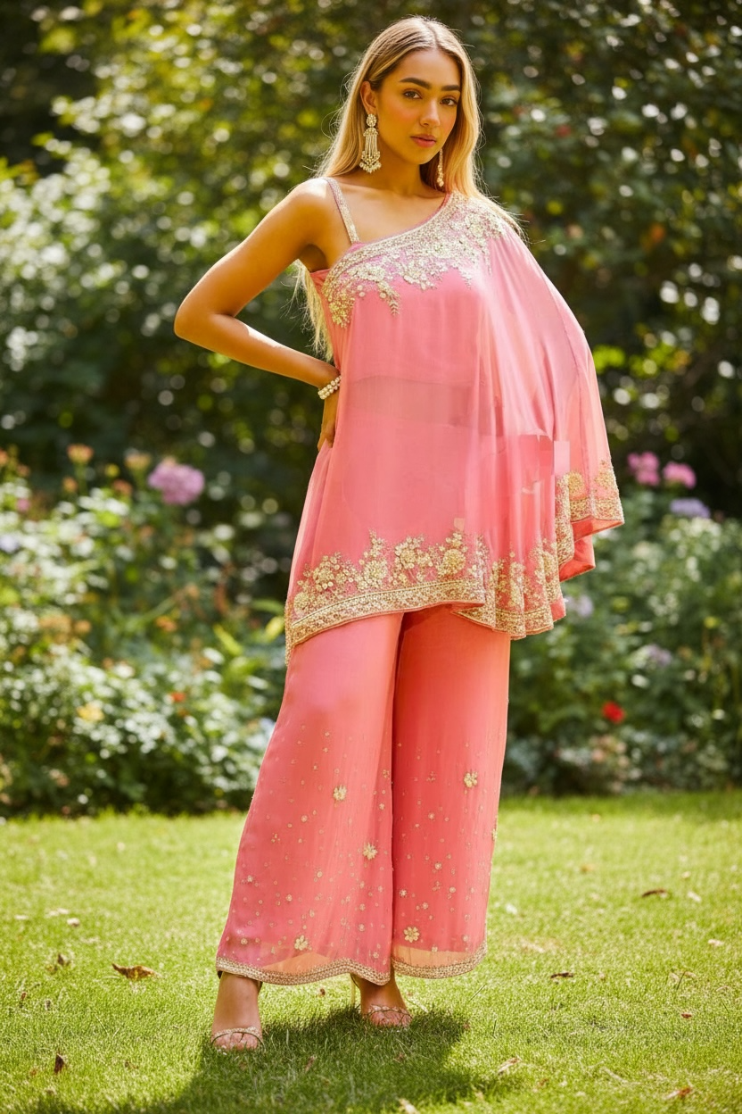 One-shoulder fusion outfit