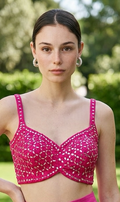 Hot pink mirror work blouse