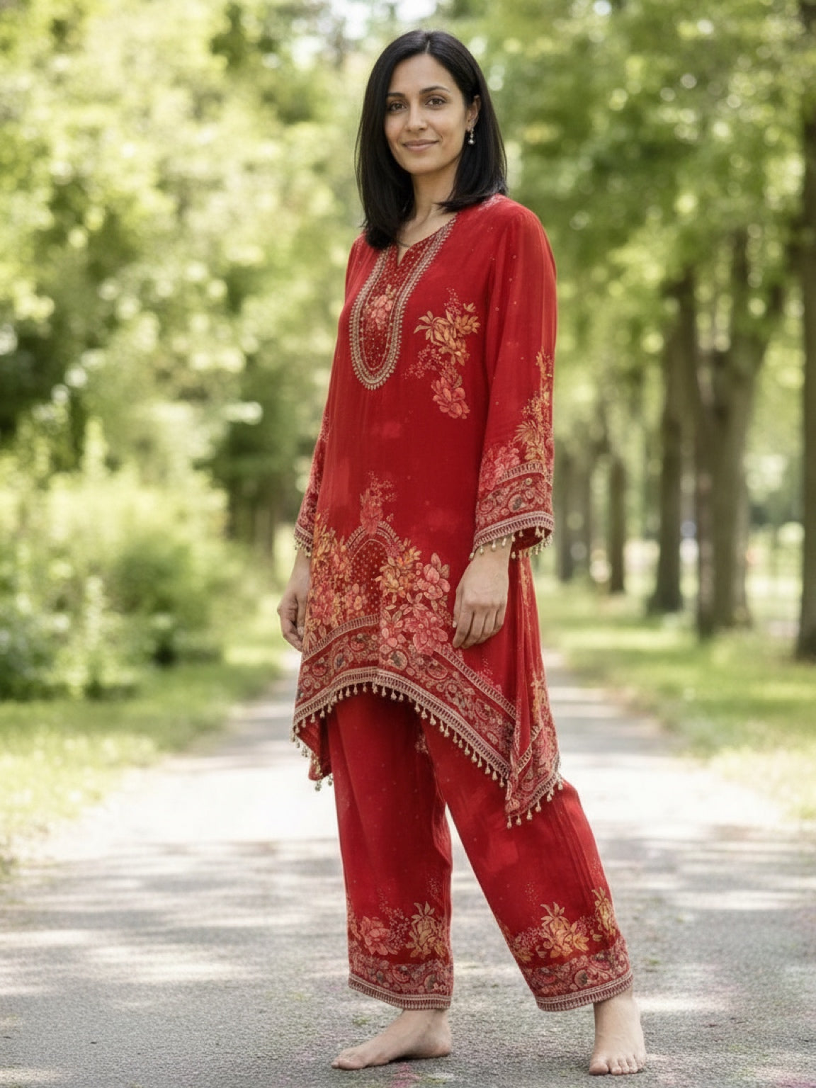 Red printed co-ord set
