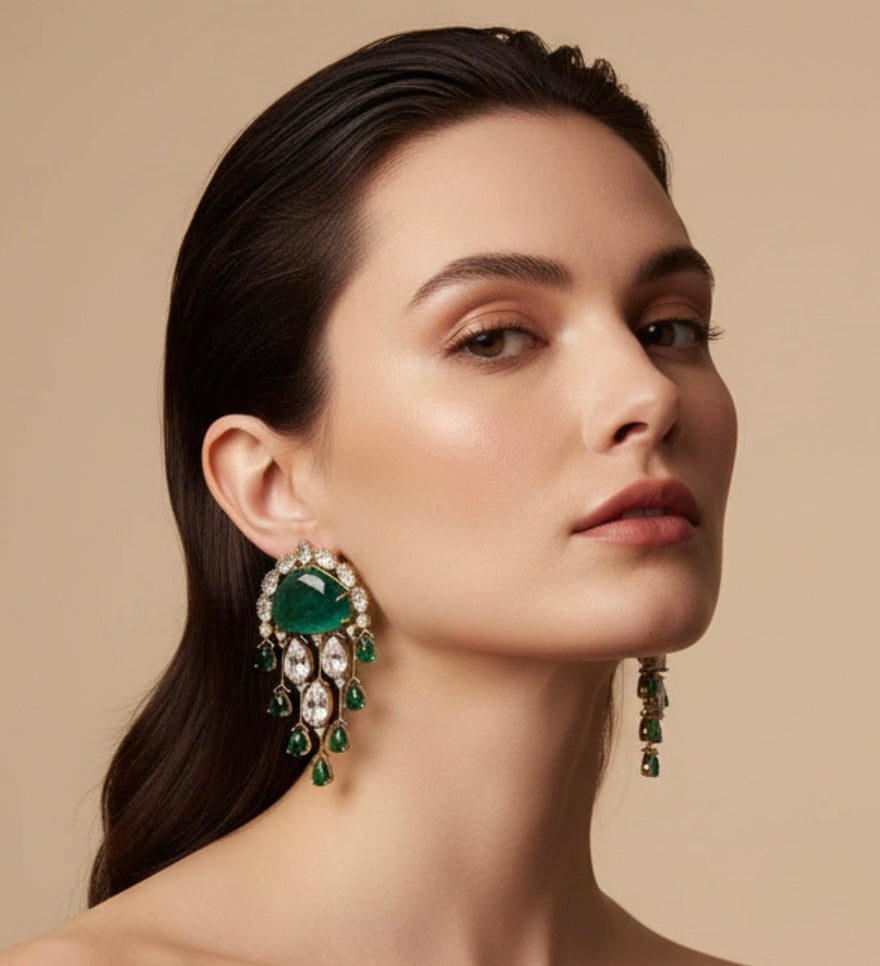 Emerald green Polki earrings