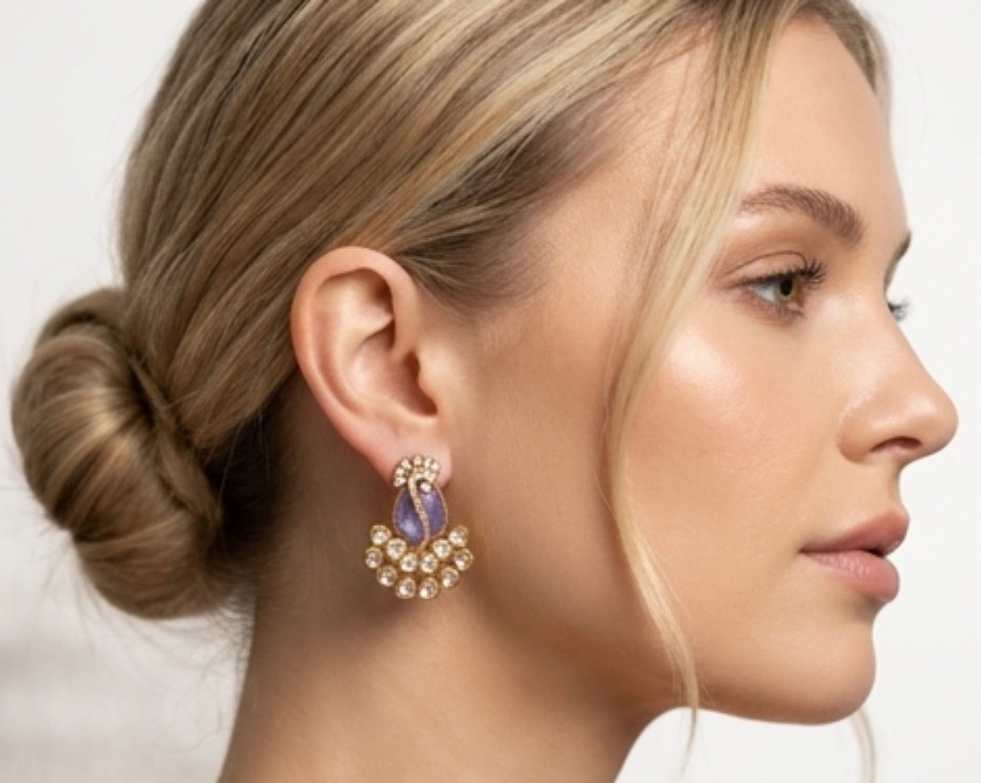 Lavender kundan n ad studs