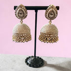 White bead work jhumkaas