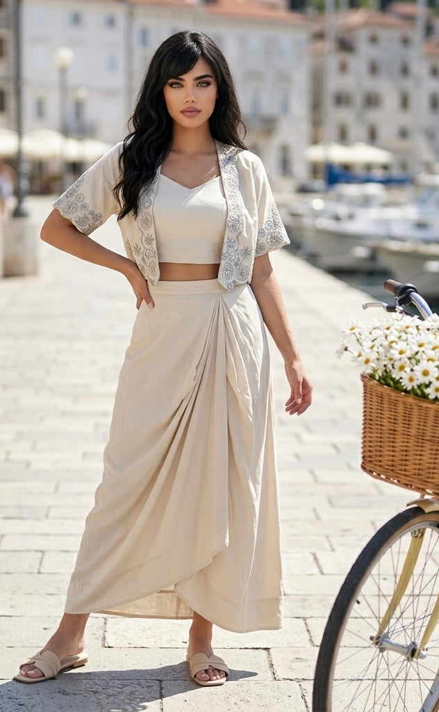 Ivory dhoti skirt set