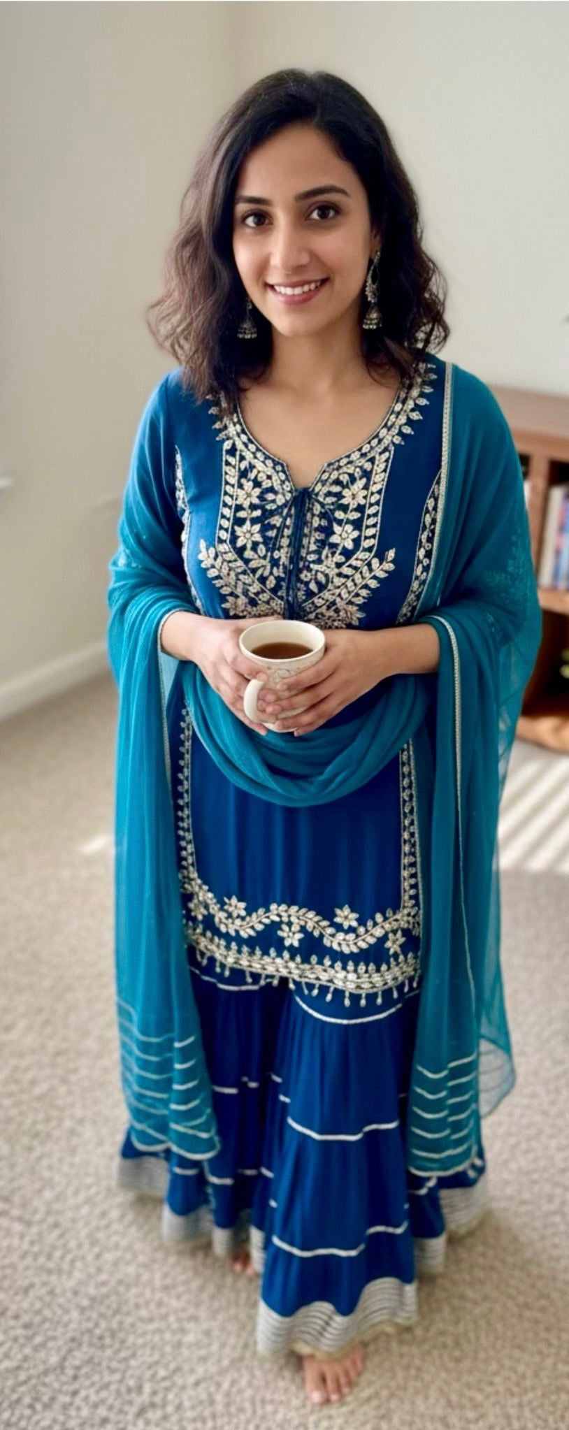 Teal colored Sharara suit