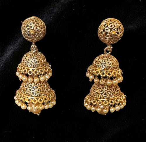 2-tier gold finish jhumkaas