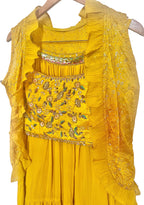 Yellow fusion lehenga set