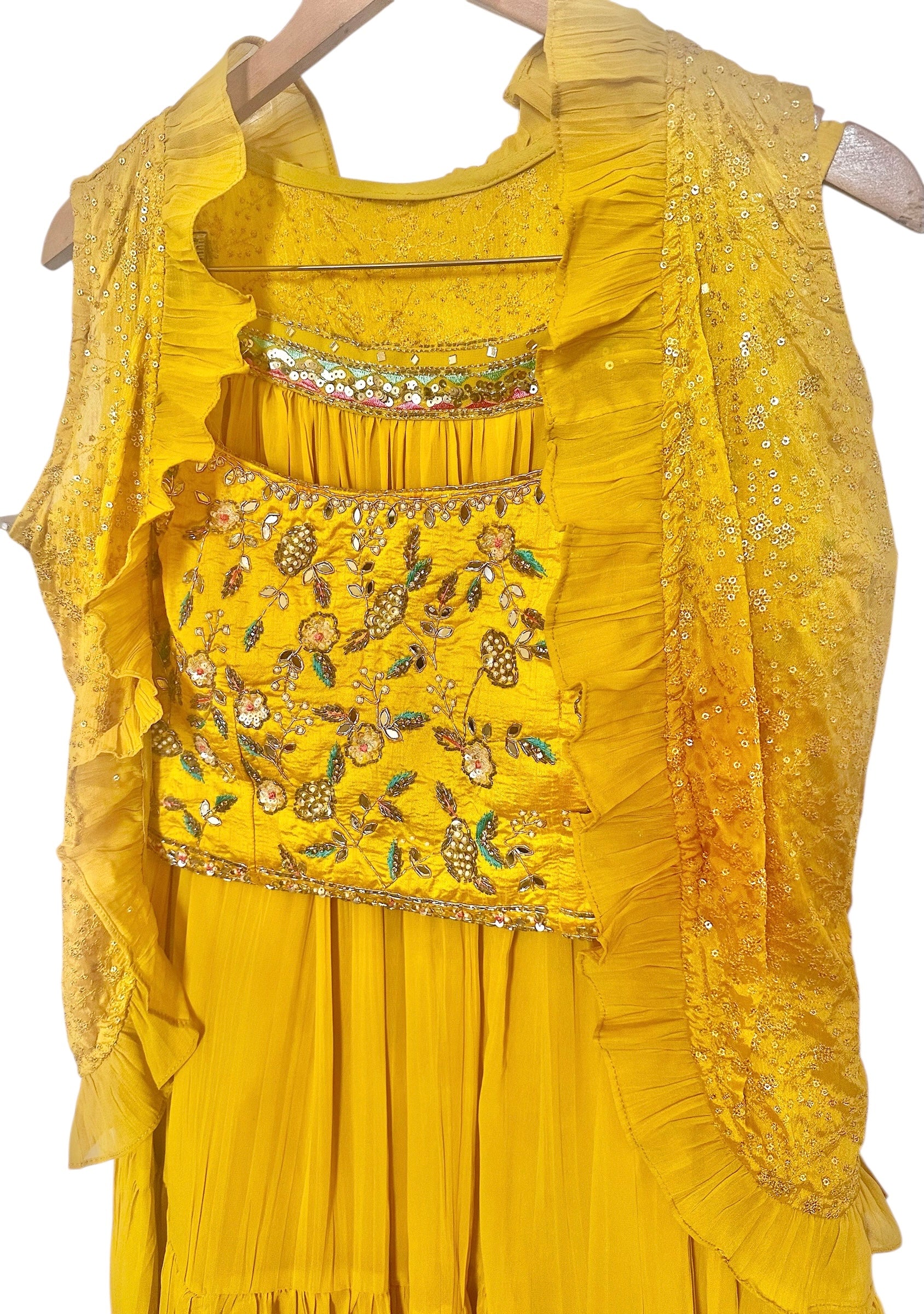 Yellow fusion lehenga set