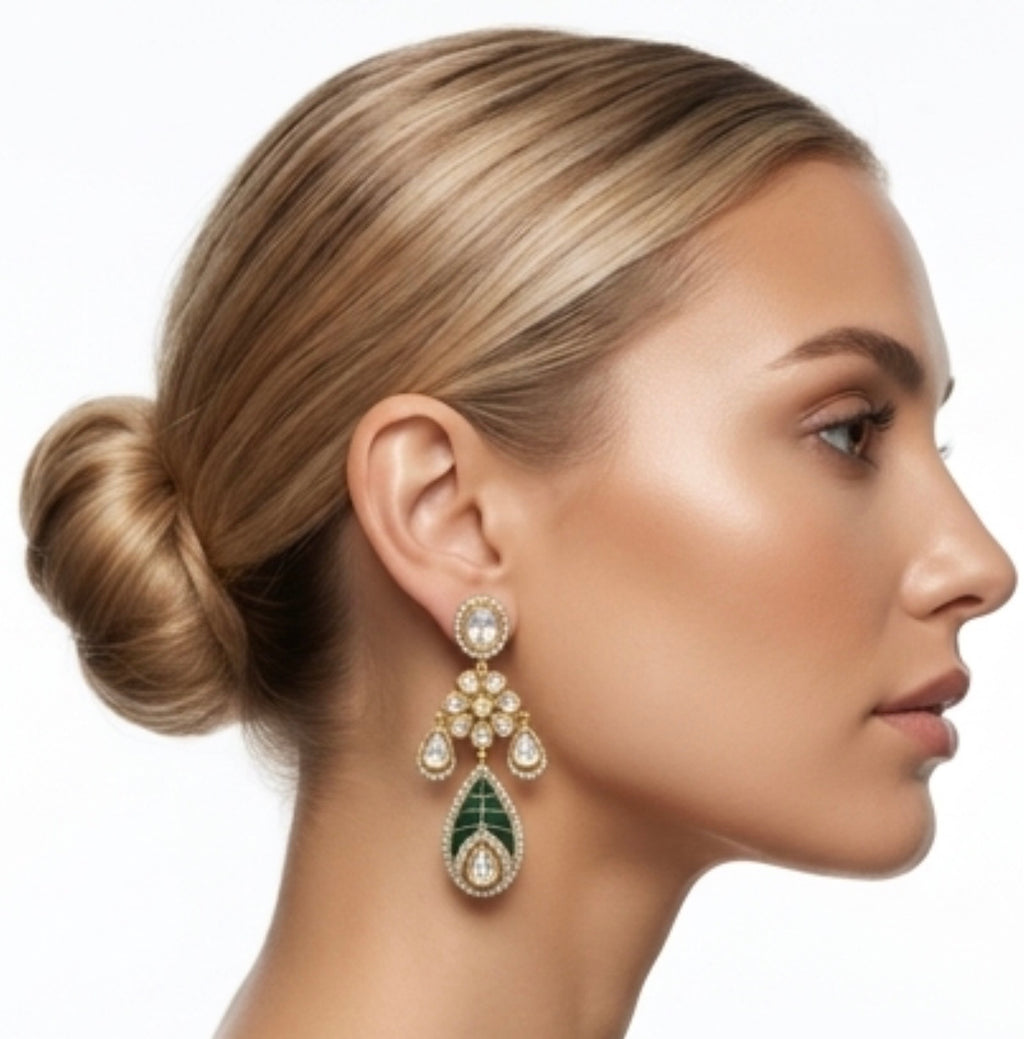 Emerald green Polki earrings