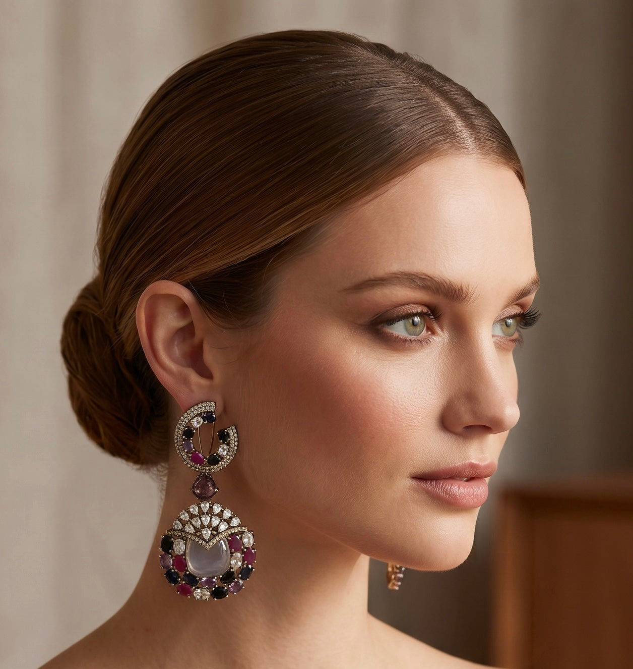 Multi-colored stone ad earrings