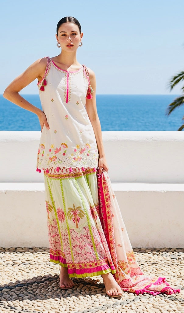 Pink n white garara suit