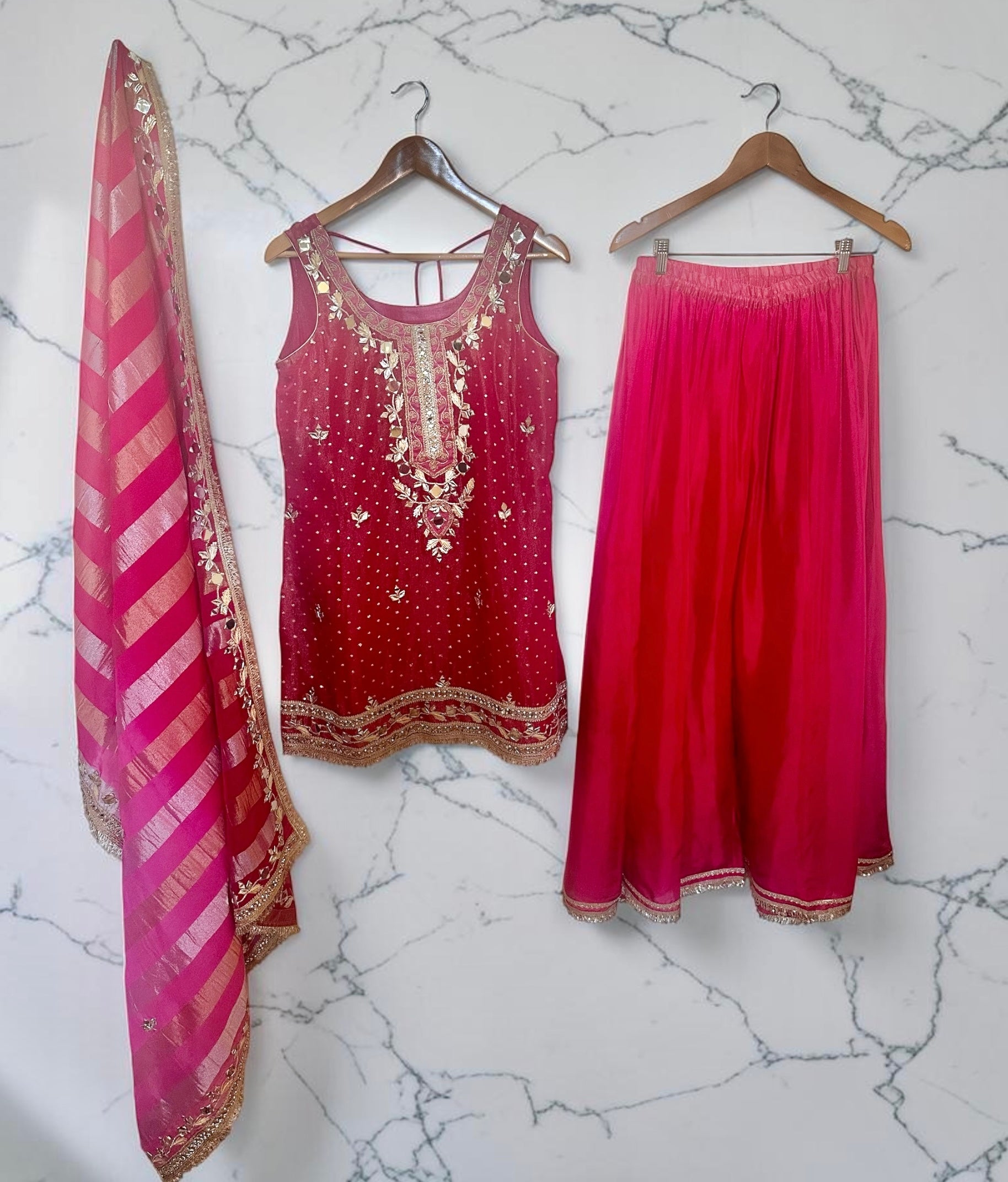 Pinkish red Sharara suit