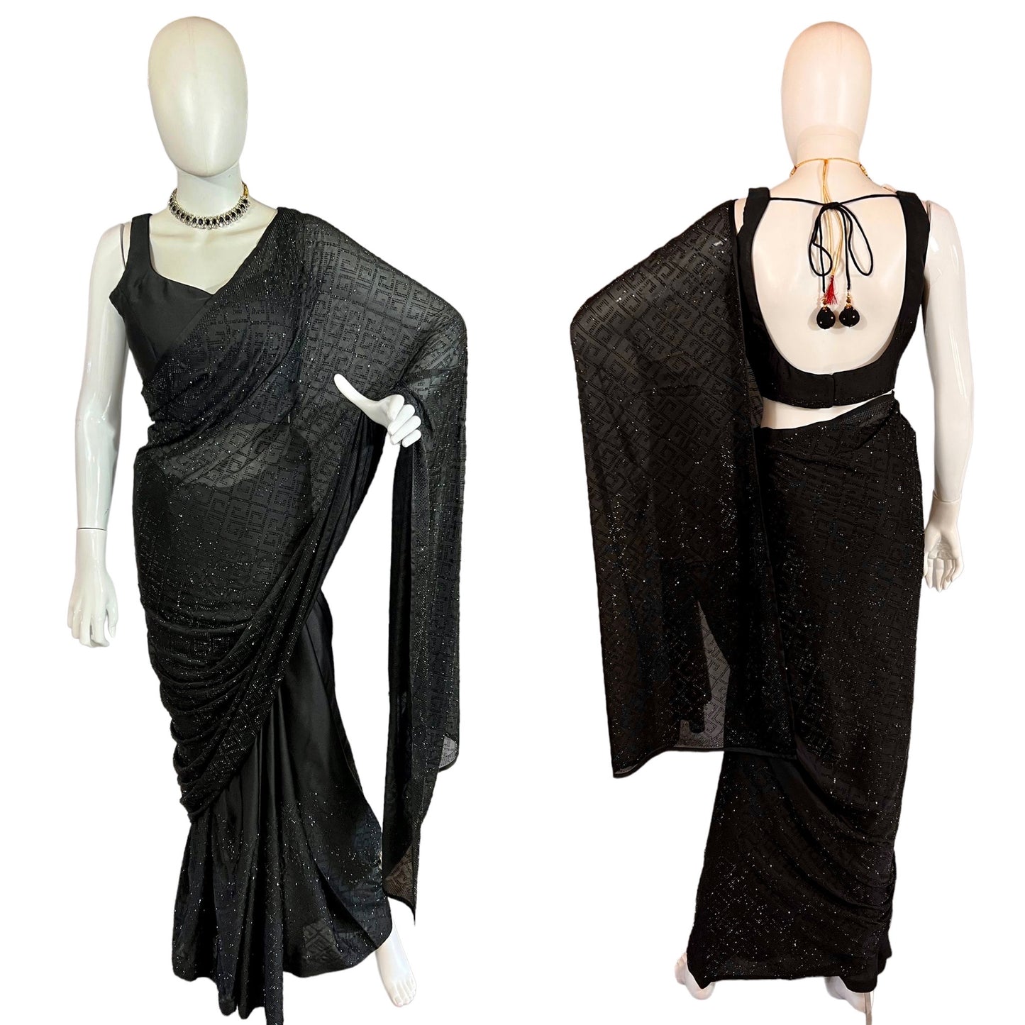 Black swaroski saree