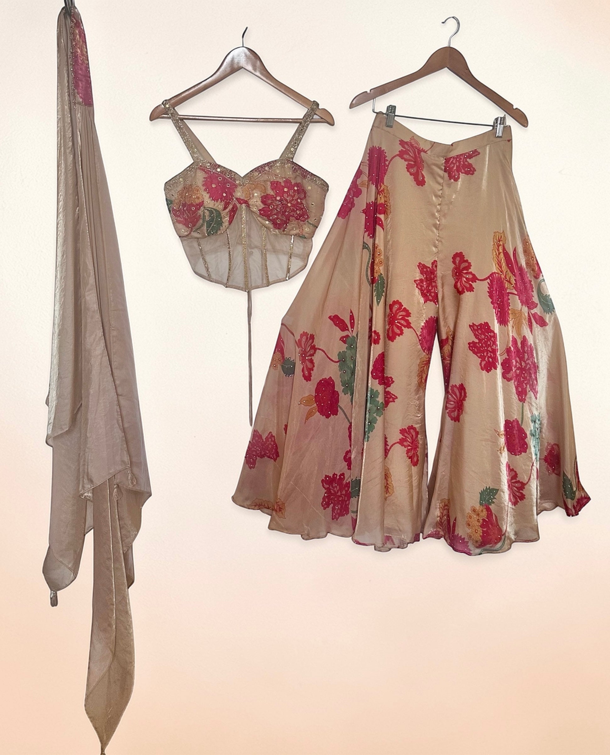 Beige printed corset fusion outfit