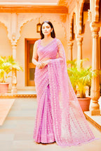 Pink net saree