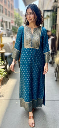 Blue silk dress