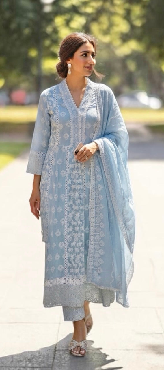 Light blue chikankari suit