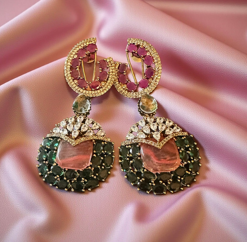 Pink n blue ad stone earrings