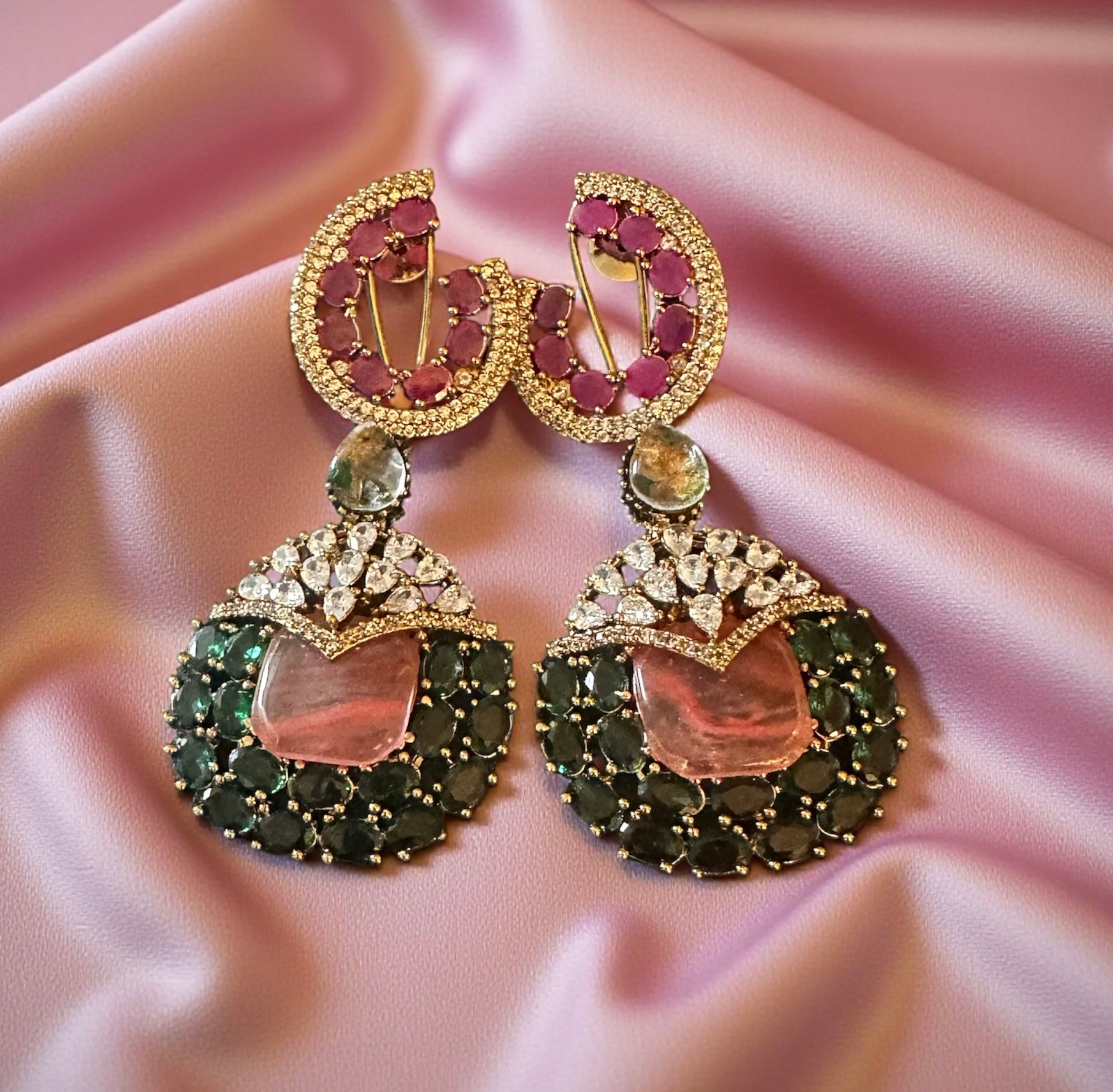 Pink n blue ad stone earrings