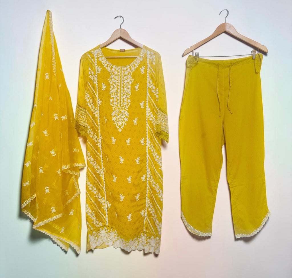 Yellow thread work suit