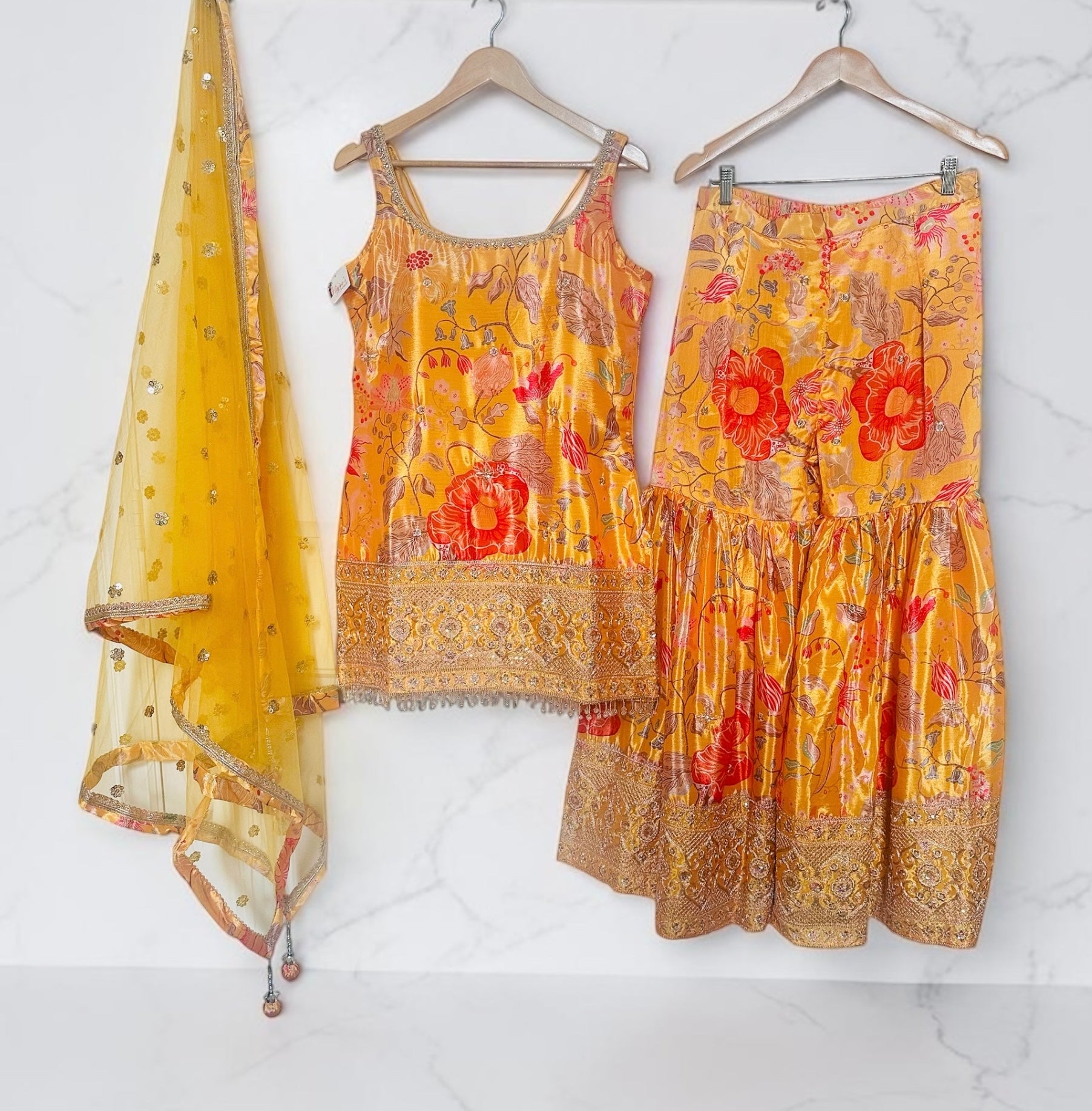 Yellow floral garara suit