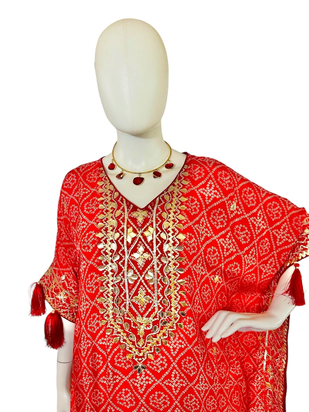 Red bandini kaftaan set