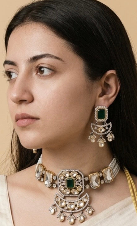 Emerald green Polki choker set