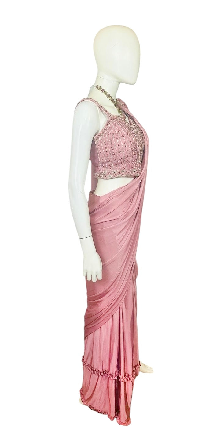 Onion pink stitched saree