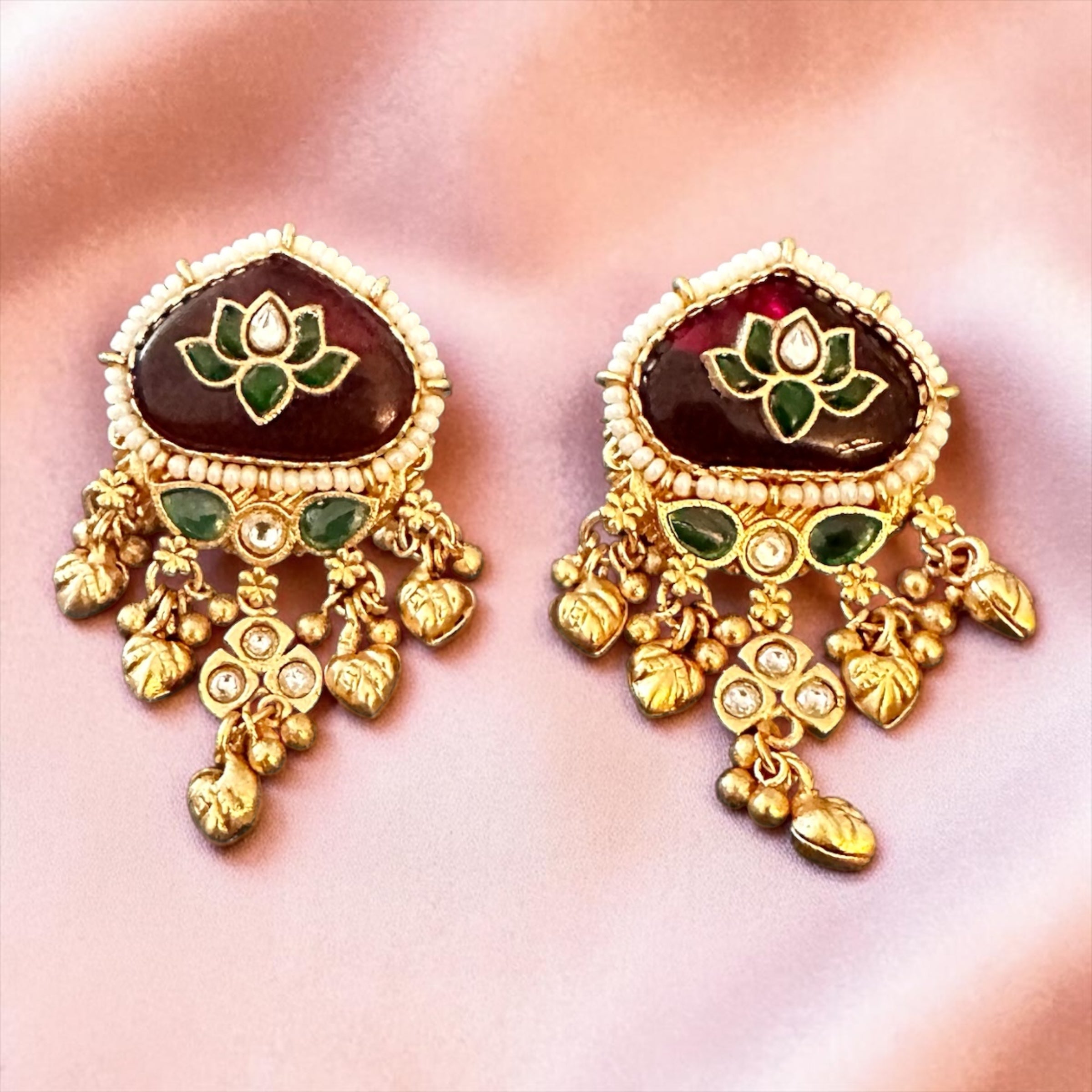 Lotus motif Ruby earrings