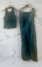 Bottle green saree drape