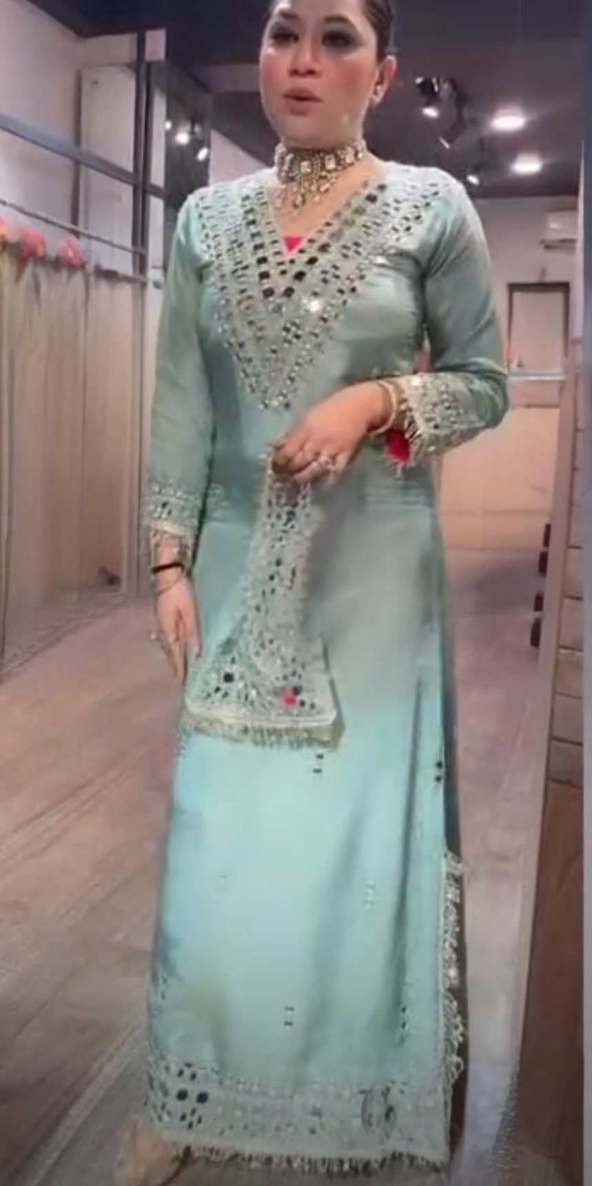 Turquoise mirror work  dress