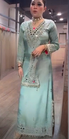 Turquoise mirror work  dress