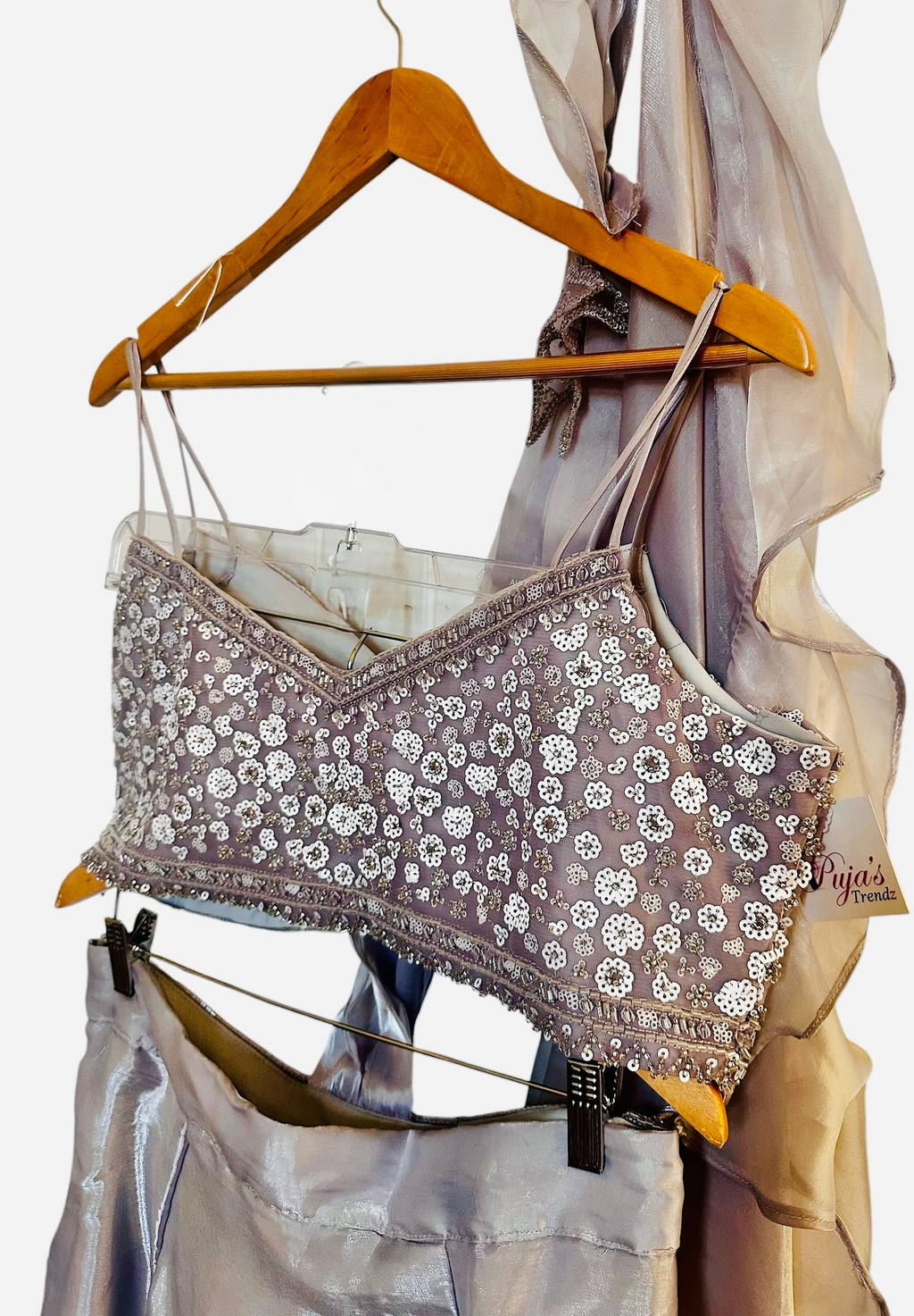 Silver grey fusion lehenga saree