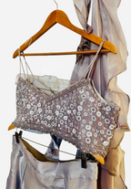 Silver grey fusion lehenga saree