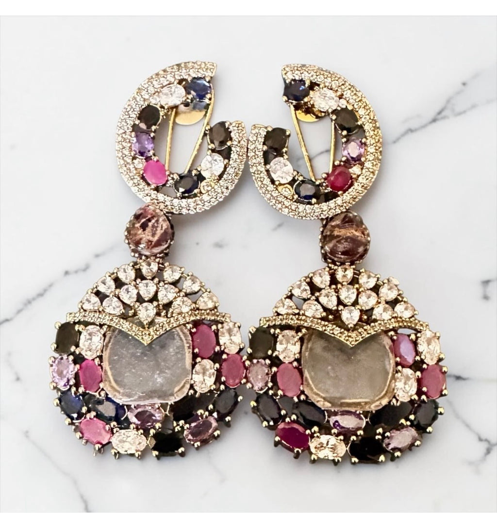 Multi-colored stone ad earrings